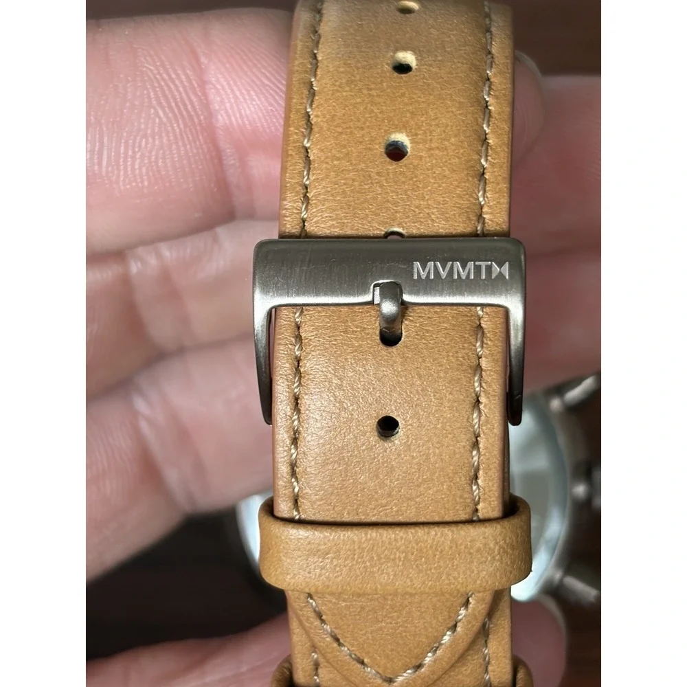 MVMT Duet Chronograph Watch Brown Leather Band Women Classy Analog Needs Battery